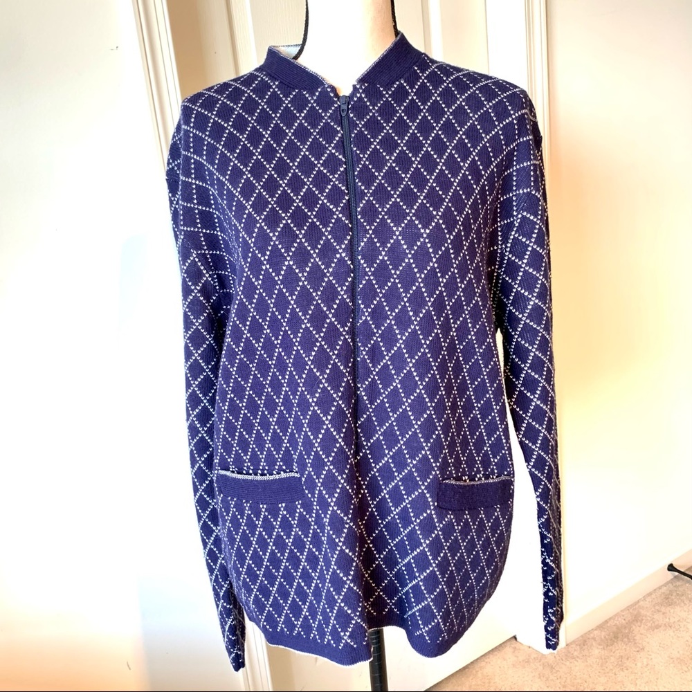 Vintage STURBRIDGE by ROOSEVELT Geometric Print Zippered Cardigan Sweate…
